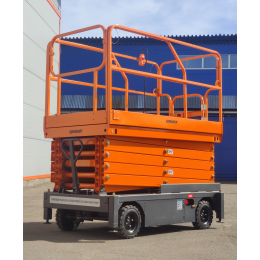 GROST Tower 500-9 DC с выдвижной платформой. Несамоходный подъемник  ножничного типа  с питанием от аккумуляторов.