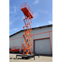 GROST Tower Drive 500-9 с выдвижной платформой. Самоходный подъемник  ножничного типа  с питанием от аккумуляторов.